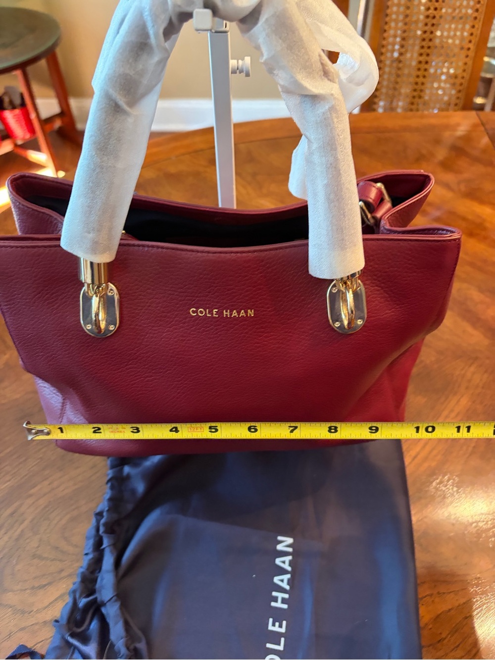 NWT Cole Haan “Benson” Leather Tote with Braided Handles In Zinfandel - Picture 12 of 14